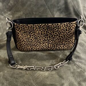 Leopard Print Shoulder Bag with Chain Accent